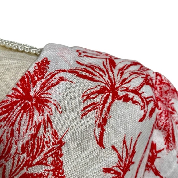 Joie Linen Blouse Coral Red Tropical Print Boatneck Short Sleeve Top Size 1X - Picture 10 of 12